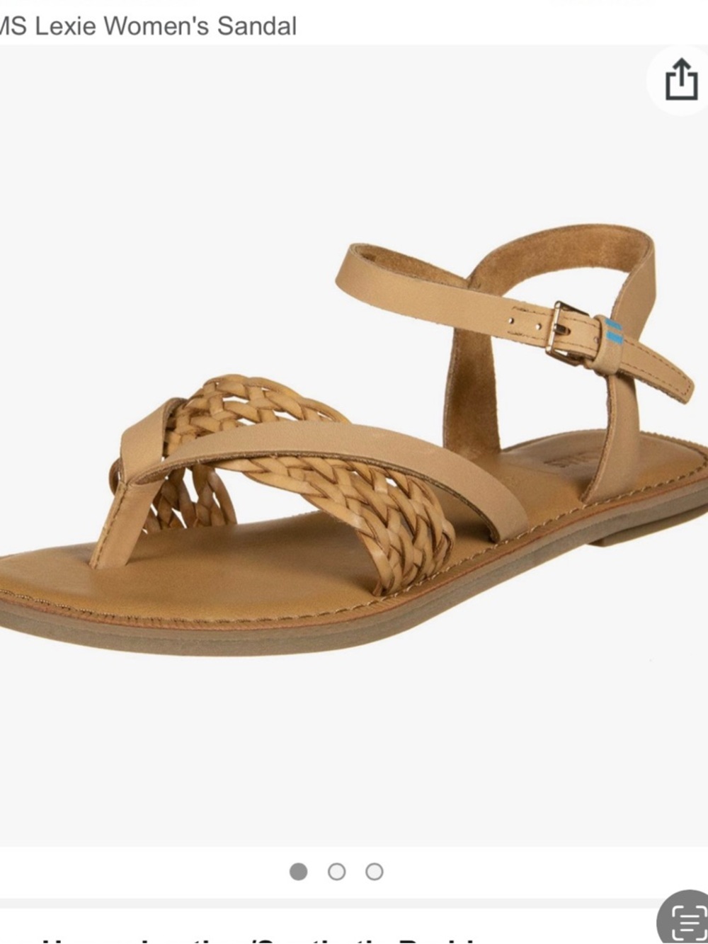 TOMS Women's Lexie Vegan Leather Braided-Strap Sandal in Tan NWT Size 9